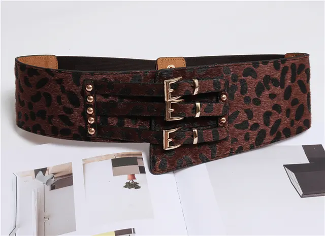 Fashion All match Three breasted Irregular Leopard Print Horsehair Belt With Dress Girdle Brown - Shop at LoveMi