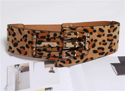 Fashion All match Three breasted Irregular Leopard Print Horsehair Belt With Dress Girdle Light Brown - Shop at LoveMi