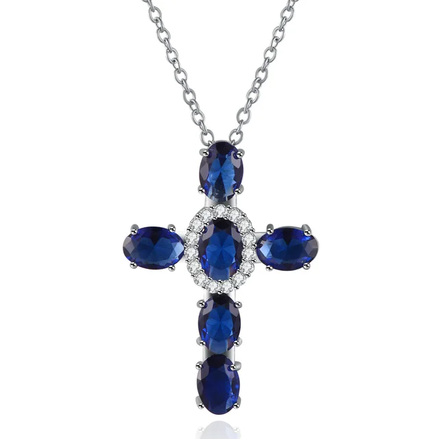 Micro Inlaid Zircon Cross Pendant European And American Hip Hop Necklace Unisex White Blue Diamond - Shop at LoveMi