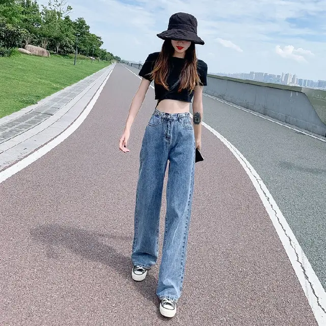 The New Female Students Are Thin, Straight Wide leg Mopping Pants Trend Navy Blue - Shop at LoveMi