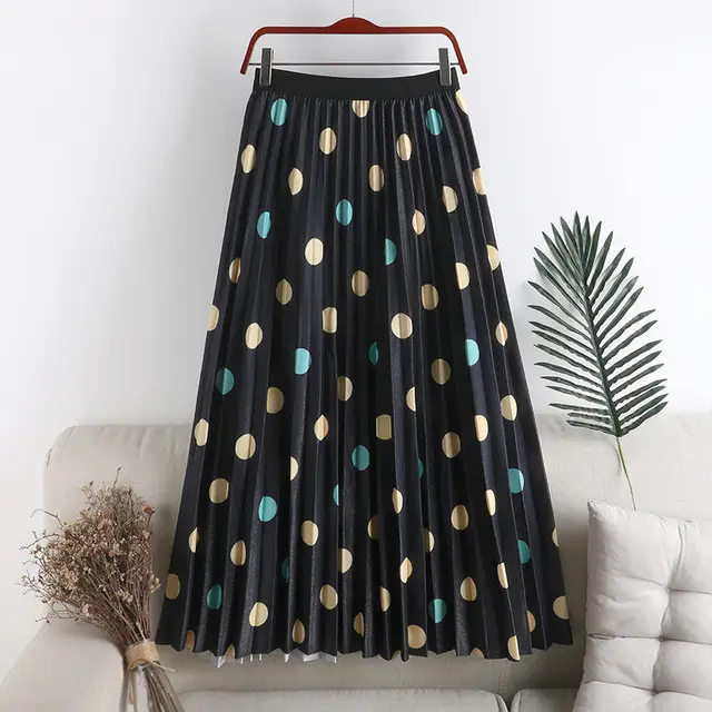 Printed Polka Dot Pleated Mid length Blue Cherry - Shop at LoveMi
