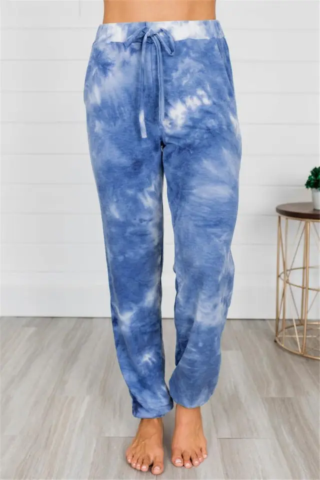 Women's Tie dye Printing Small Feet Lantern Casual Pants Women Blue - Shop at LoveMi