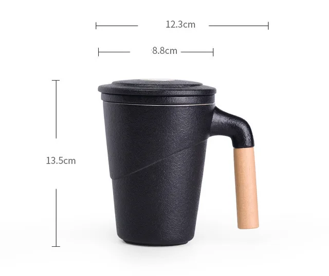 Mug With Lid Filter Tea Cup Household Ceramic Water Cup Office Tea Cup Black - Shop at LoveMi