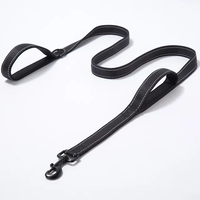 Pet Products Leash Leash Nylon Double Thickened Reflective Dog Leash Black - Shop at LoveMi