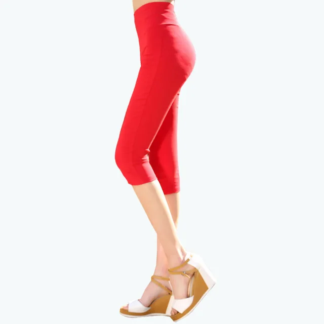 Plus Size Candy Color Cropped Slim leg Pants Red - Shop at LoveMi