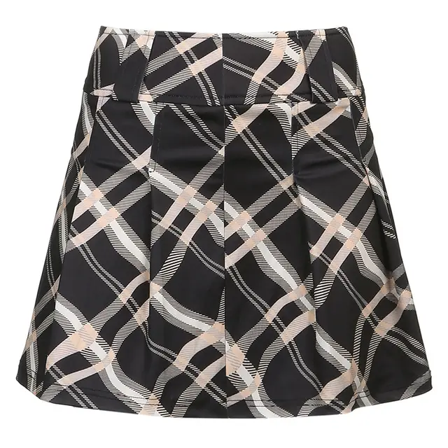 Vintage Plaid Print High-waist Pleated Skirt - Black