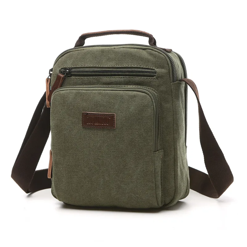 Single Shoulder Messenger Bag Solid Color Zipper Handbag Fashion Casual Canvas Bag Green - Shop at LoveMi