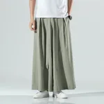 Summer Thin Wide-leg Pants Men's Large Size Loose Ice Silk Casual Pants - Army Green
