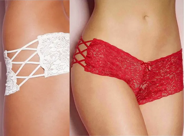 Underwear Lace Hollow Cross over Sexy Panties Boxer Briefs Red Wine - Shop at LoveMi