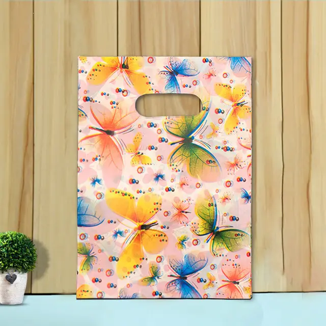 Jewelry Bag Cute Cartoon Plastic Bag Gift Bag Literary Small Bag Clothing Bag Flower Butterfly - Shop at LoveMi