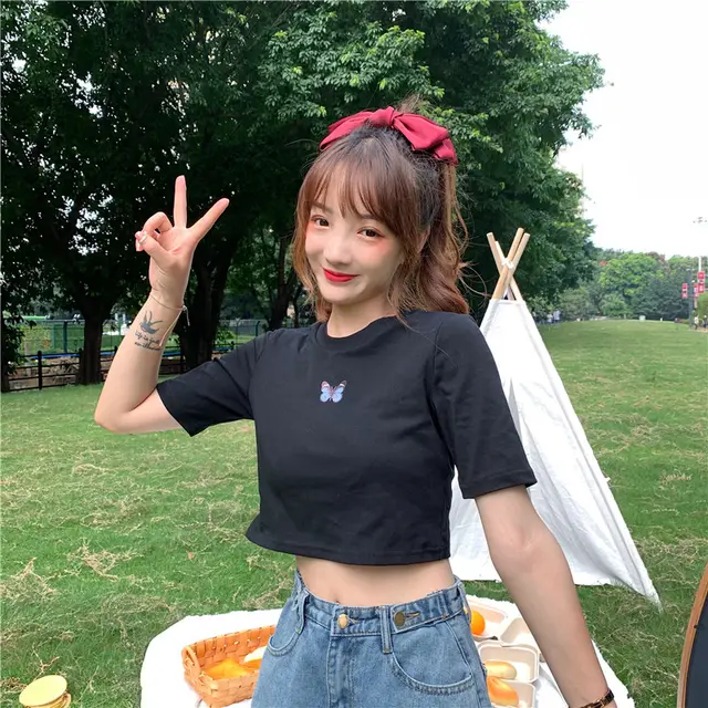 Trendy Short High waist Slim fit Crop Top Black - Shop at LoveMi