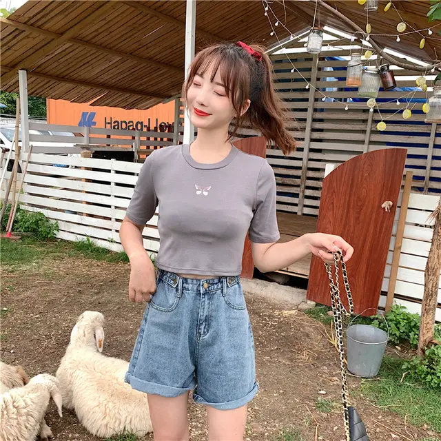 Trendy Short High waist Slim fit Crop Top Grey - Shop at LoveMi