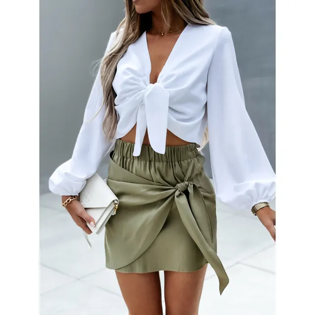 Casual Lace up Skirt INS Holiday Style Personality Short Skirt Women Green - Shop at LoveMi
