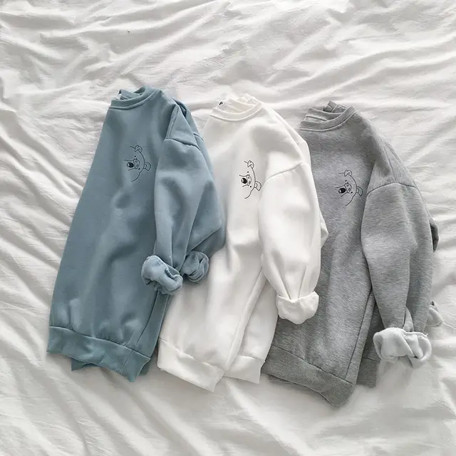 Cartoon Long Sleeve Jacket Casual Loose Velvet Ladies Sweatshirt White - Shop at LoveMi