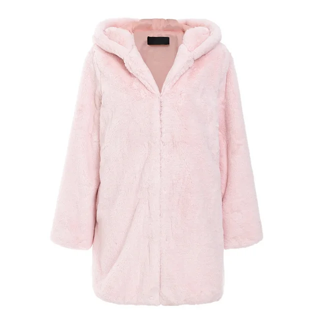 Faux Fur Plush Hooded Fur Coat Women's Fluffy Coat Pink - Shop at LoveMi