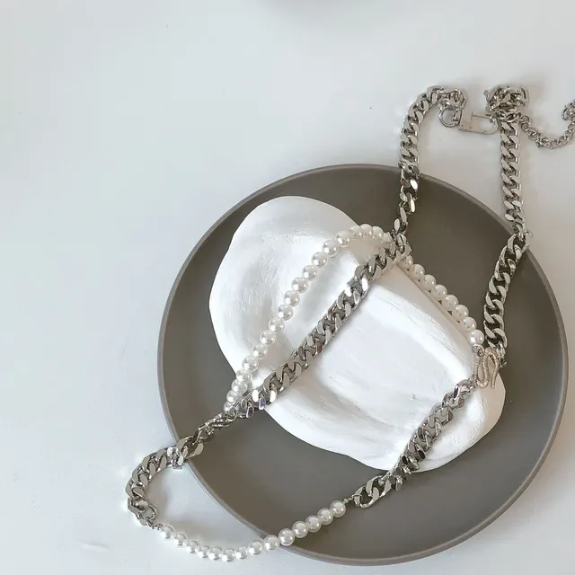 Thick Chain Snake shaped Pendant Belt Double Pearl Girdle Silver - Shop at LoveMi