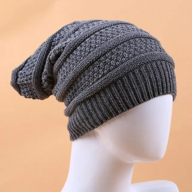 Color Striped Long Rainbow Knitted Pullover Hat Grey - Shop at LoveMi