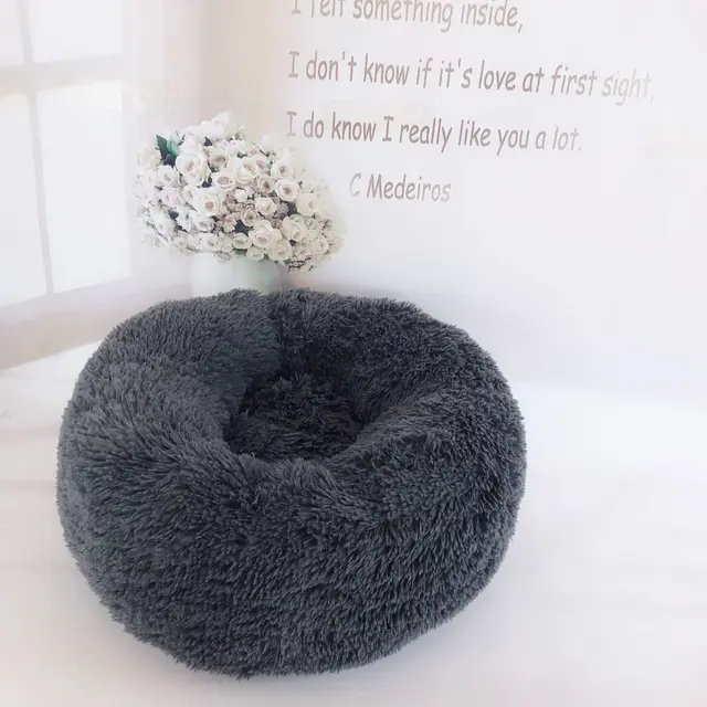 Removable And Washable Round Long Hair Pet Nest Dark Grey - Shop at LoveMi
