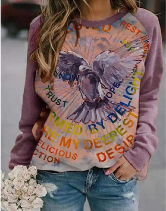 Women's Long Sleeve Round Neck Sweatshirt Top Purple - Shop at LoveMi