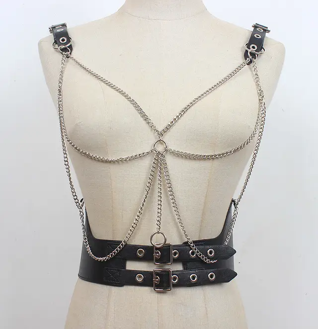 Dark Girl Punk Metal Chain Leather Waist Black - Shop at LoveMi