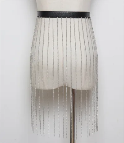 Concave Shape Versatile Long Tassel Chain Belt Black - Shop at LoveMi