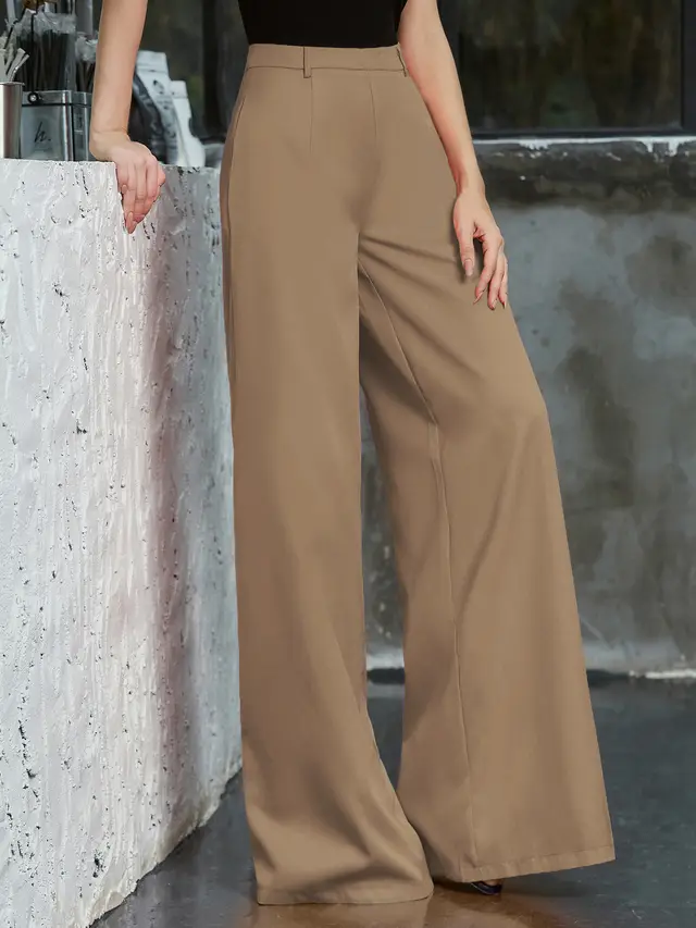 Women's High waist Wide leg Pants Loose Women's Clothing Brown - Shop at LoveMi