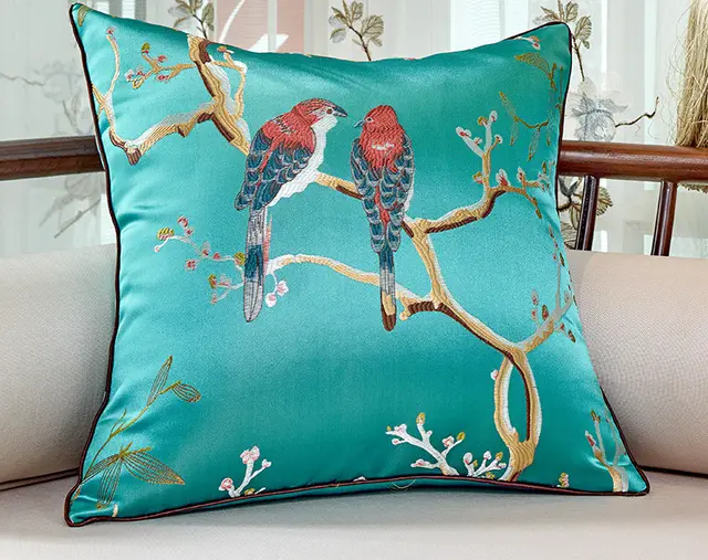Pillow Flower And Bird Jacquard Style Chair Cushion Cushion Lake Blue - Shop at LoveMi
