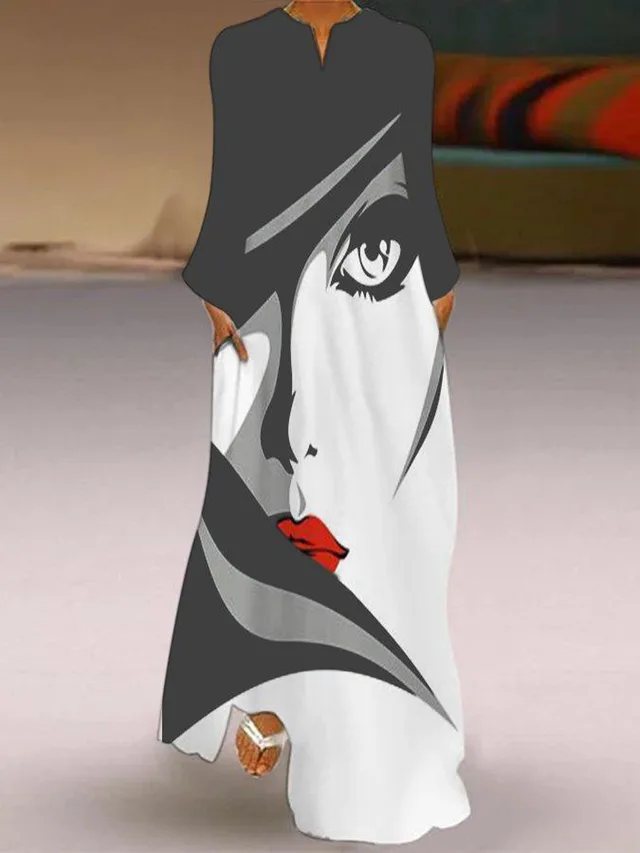 Fashion Printed Pocket LongSkirt Dress Grey - Shop at LoveMi