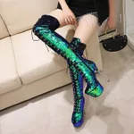 Super High Heels Stiletto Over-the-knee Boots Sequined Boots - Green