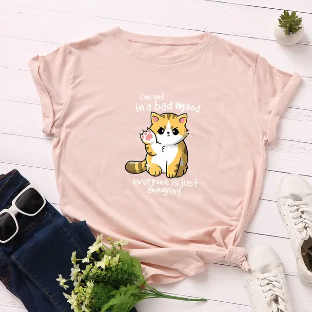 Women's Loose Round Neck Short-sleeved Cotton T-shirt Women's Top - Pink