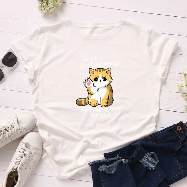 Women's Loose Round Neck Short sleeved Cotton T shirt Women's Top White - Shop at LoveMi