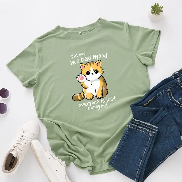 Women's Loose Round Neck Short sleeved Cotton T shirt Women's Top Olive Green - Shop at LoveMi
