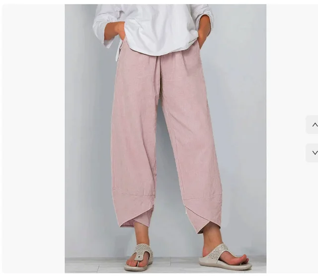 Cotton Sack Trousers With Loose Solid Color Elastic Waist And Side Pockets Light Pink - Shop at LoveMi