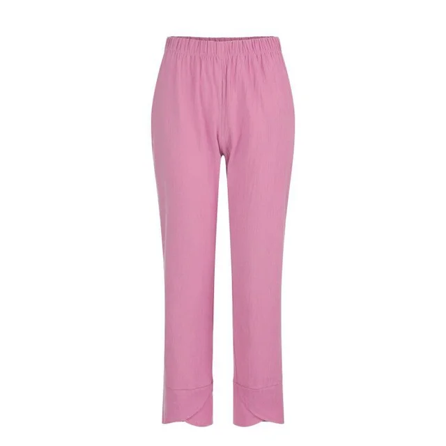Cotton Sack Trousers With Loose Solid Color Elastic Waist And Side Pockets Pink - Shop at LoveMi