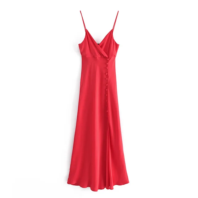 Satin Texture With Black Buttons And Underwear Style Red - Shop at LoveMi