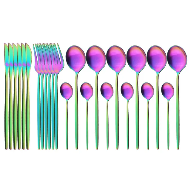 Matte Portuguese Stainless Steel Cutlery Spoon Western Steak Cutlery Dessert Spoon Fork Rainbow - Shop at LoveMi