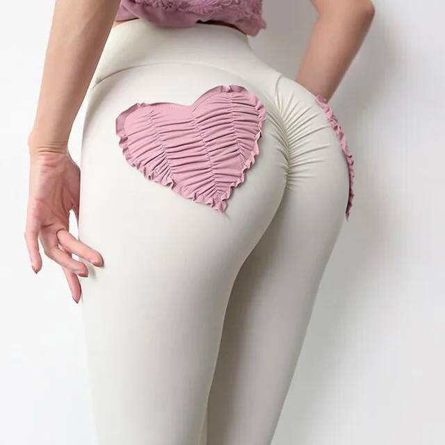 High Waist Hips Running Fitness Yoga Pants Pink Love - Shop at LoveMi