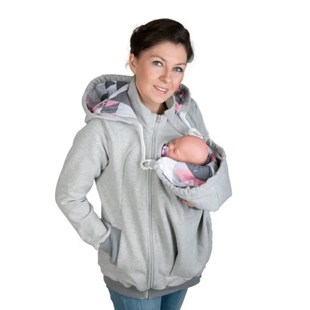 Multifunctional Geometric Pattern Winter Kangaroo Pregnant Two piece Sweater Grey - Shop at LoveMi
