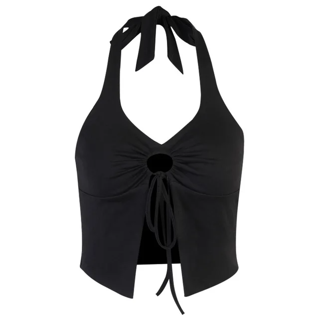 Hollow Halter Strap Vest Women Black - Shop at LoveMi
