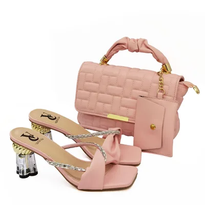 Crossbody Bag With Small Card Bag, Cross Strap High heeled Sandals Pink - Shop at LoveMi