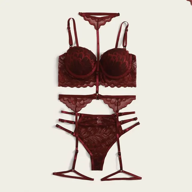 Ladies Sexy Suspenders Sequined Silver Silk Nightdress Sexy Lingerie Wine Red - Shop at LoveMi