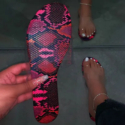 Flat Satin Cloth Slippers Female Cashew Flower Beach Sandals And Slippers Snake Skin 43 - Shop at LoveMi
