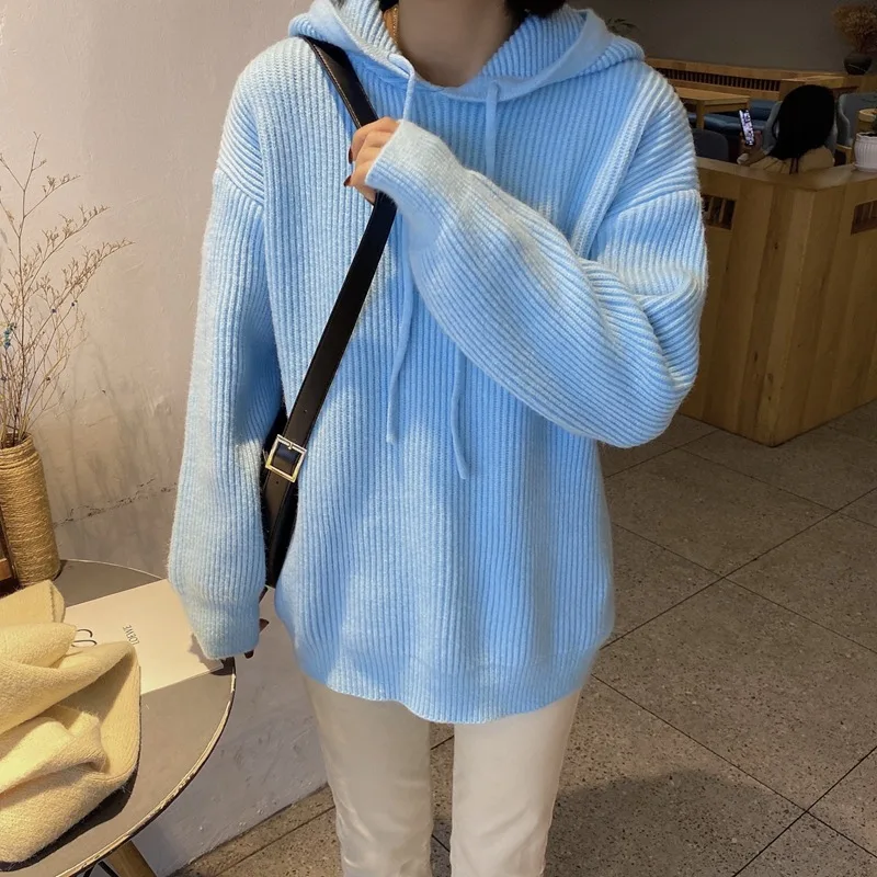 Hooded Sweater Bright Color Spring Loose Sweater Wind Pit Streaks - Blue