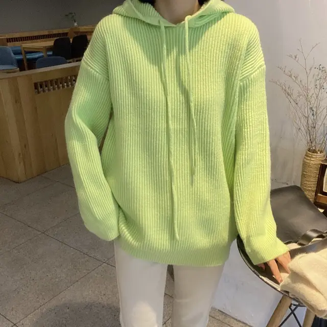 Hooded Sweater Bright Color Spring Loose Sweater Wind Pit Streaks Green - Shop at LoveMi