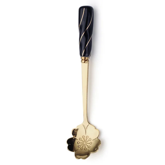Stainless Steel Flower shaped Spoon Surface Ceramic Handle Spoon Mixing Spoon Black Gold Cherry - Shop at LoveMi