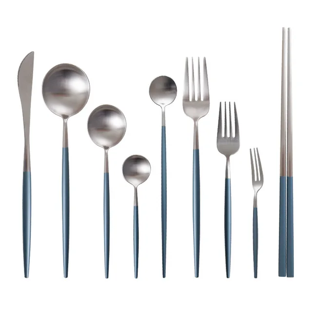 OUDING Sky Blue Silver Portugal 304 Stainless Steel Steak Cutlery Western Cutlery Fruit Fork Coffee Spoon 17Style - Shop at LoveMi