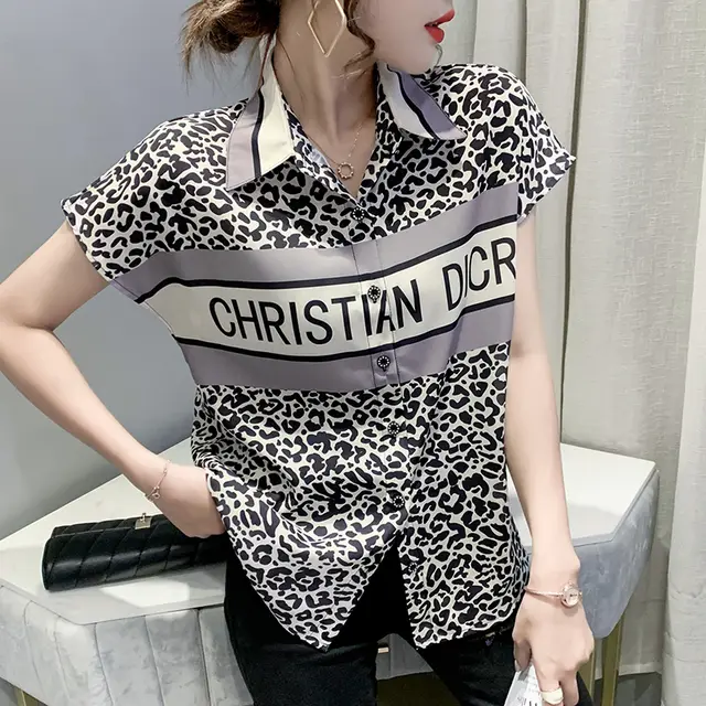 Entertainment Graphic Print Lapel Chiffon Shirt Spotted - Shop at LoveMi