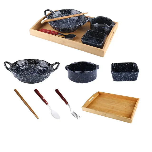 Cutlery Set Stoneware Breakfast Bowl Bibimbap Bowl Binaural Soup Bowl - Shop at LoveMi