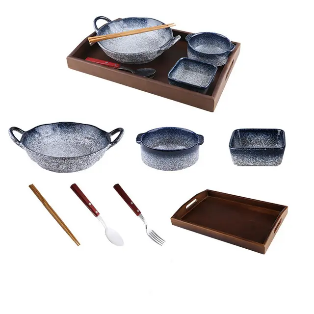 Cutlery Set Stoneware Breakfast Bowl Bibimbap Bowl Binaural Soup Bowl G - Shop at LoveMi