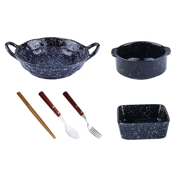 Cutlery Set Stoneware Breakfast Bowl Bibimbap Bowl Binaural Soup Bowl O - Shop at LoveMi